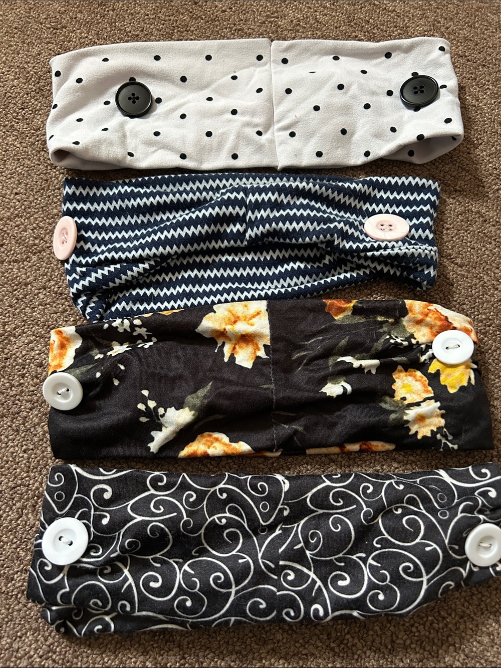 Women’s Button Headband Set - Polka Dot, Chevron, Floral & Swirl
